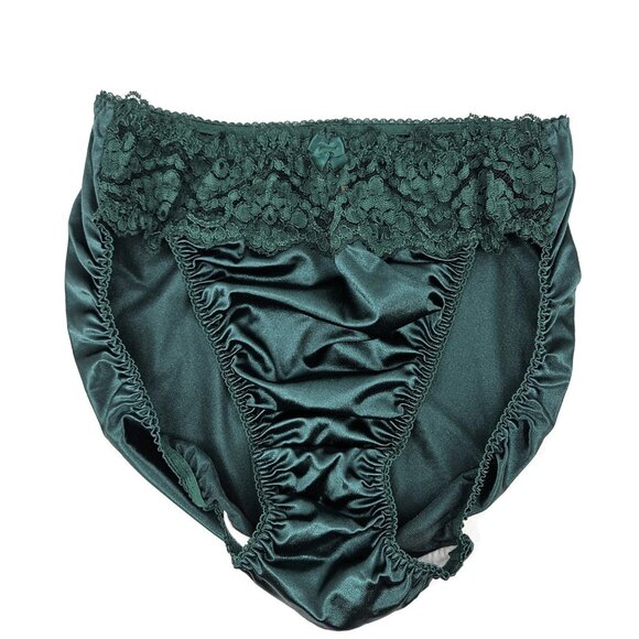 NWOT Vtg Victoria's Secret Second Skin Panty Womens M Satin Brief Green 90s Lace - Picture 1 of 7
